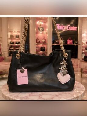 Viral Juicy Couture THE GLAM Chocolate Shoulder Bag with Pink Heart Charm
